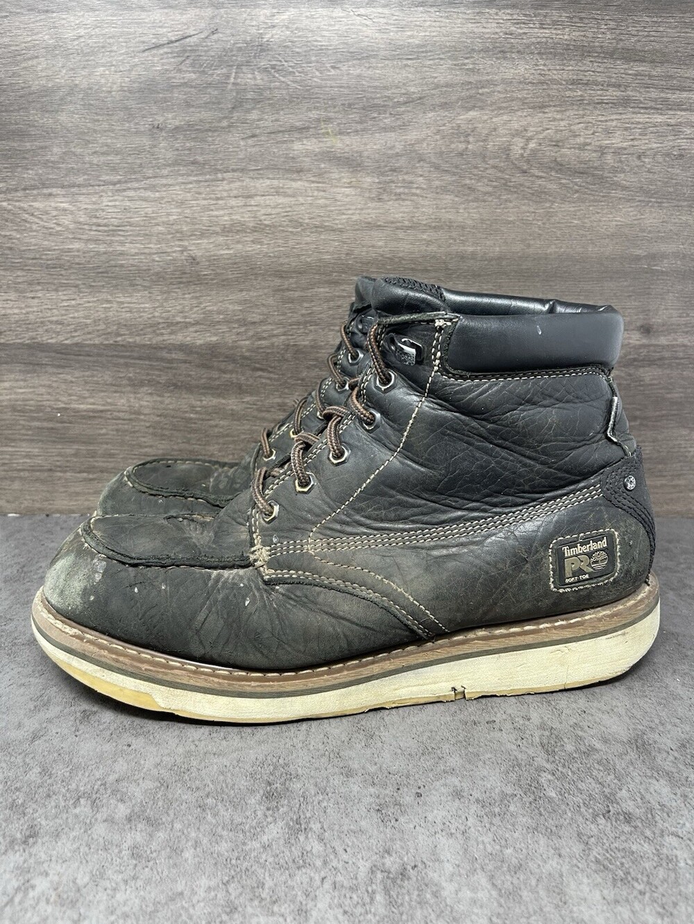 Timberland PRO Barstow Wedge Size 12 Mens Black Leather Toe Soft Toe Work Boots